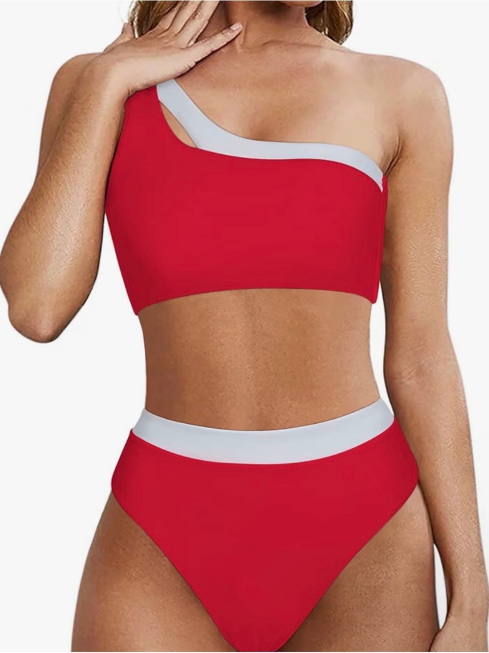 MOOSLOVER Women Cutout One Shoulder High Waisted Bikini High Cut Two piece